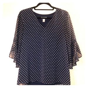Calvin Klein Navy Blue & White polka dot Blouse